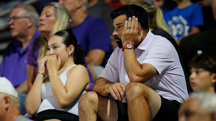 Ohio State football head coach Ryan Day and his daughter, Nia, watch anxiously as St. Francis DeSales quarterback RJ Day plays against Olentangy Berlin during Week 1 of high school football at DeSales High School on Aug. 23, 2025. Ohio State football head coach Ryan Day and his daughter, Nia, watch anxiously as St. Francis DeSales quarterback RJ Day plays against Olentangy Berlin during Week 1 of high school football at DeSales High School on Aug. 23, 2025.