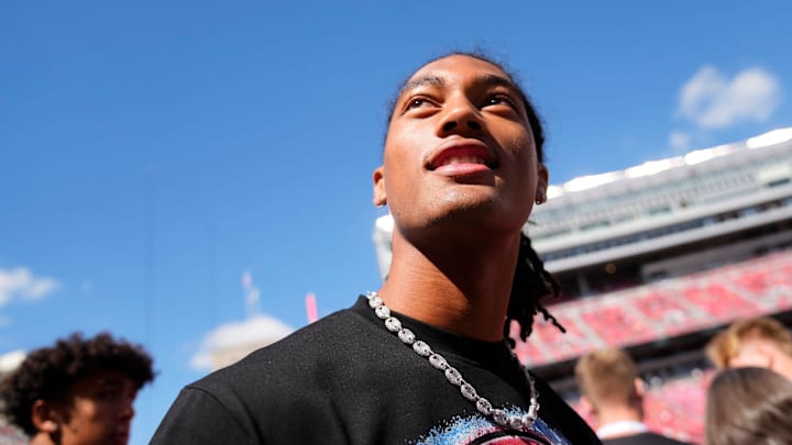 Ohio State Buckeyes commit Chris Henry Jr. of Mater Dei High School in California walks across the sideline prior to the NCAA football game between the Ohio State Buckeyes and the Texas Longhorns at Ohio Stadium on Aug. 30, 2025.