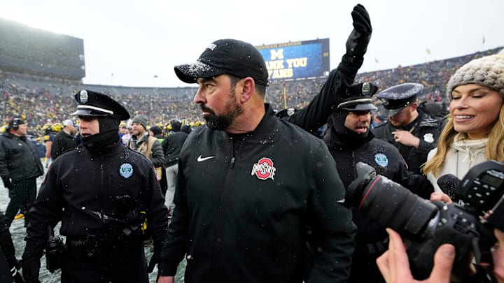 Ohio State Buckeyes head coach Ryan Day leaves the field following the NCAA football game against the Michigan Wolverines at Michigan Stadium in Ann Arbor, Mich. on Nov. 29, 2025. Ohio State won 27-9. Ohio State Buckeyes head coach Ryan Day leaves the field following the NCAA football game against the Michigan Wolverines at Michigan Stadium in Ann Arbor, Mich. on Nov. 29, 2025. Ohio State won 27-9.