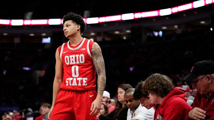 Ohio State Buckeyes guard John Mobley Jr. (0) reacts after a turnover during the second half of the NCAA men's basketball game against the Michigan Wolverines at the Schottenstein Center in Columbus on Feb. 8, 2026. Ohio State lost 82-61. Ohio State Buckeyes guard John Mobley Jr. (0) reacts after a turnover during the second half of the NCAA men's basketball game against the Michigan Wolverines at the Schottenstein Center in Columbus on Feb. 8, 2026. Ohio State lost 82-61.