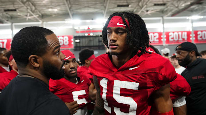 Ohio State Buckeyes wide receiver Chris Henry Jr. (15) leaves the field following Student Appreciation Day spring practice at the Woody Hayes Athletic Center on April 4, 2026. Ohio State Buckeyes wide receiver Chris Henry Jr. (15) leaves the field following Student Appreciation Day spring practice at the Woody Hayes Athletic Center on April 4, 2026.