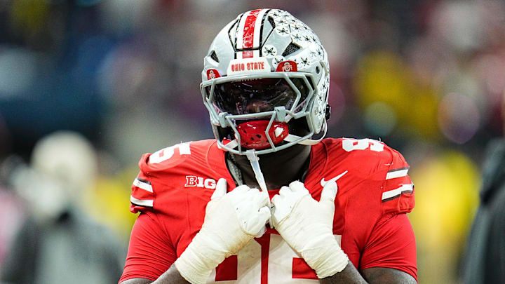 Ohio State Buckeyes defensive tackle Tywone Malone (95) leaves the field following the Big Ten Conference championship game against the Indiana Hoosiers at Lucas Oil Stadium in Indianapolis on Dec. 6, 2025. Ohio State lost 13-10.
