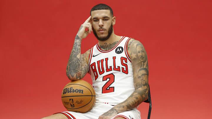 Chicago Bulls guard Lonzo Ball (2) poses during Chicago Bulls Media Day. 