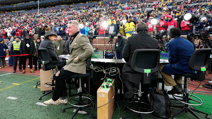 The ESPN College GameDay crew broadcast from the field at Michigan Stadium during the NCAA football game between the Michigan Wolverines and the Ohio State Buckeyes in Ann Arbor, Mich. on Nov. 29, 2025. Ohio State won 27-9. The ESPN College GameDay crew broadcast from the field at Michigan Stadium during the NCAA football game between the Michigan Wolverines and the Ohio State Buckeyes in Ann Arbor, Mich. on Nov. 29, 2025. Ohio State won 27-9.
