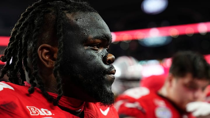 Ohio State Buckeyes defensive tackle Kayden McDonald (98) leaves the field following warm-ups prior to the Cotton Bowl at AT&T Stadium in Arlington, Texas for the College Football Playoff quarterfinal game against the Miami Hurricanes on Dec. 31, 2025.