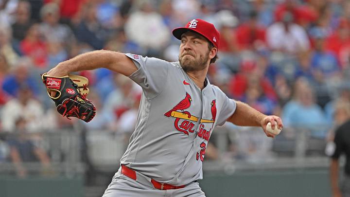 Jun 18, 2026; Kansas City, Missouri, USA;  St. Louis Cardinals starting pitcher Matthew Liberatore (32) throws a pitch in the first inning against the Kansas City Royals at Kauffman Stadium. Mandatory Credit: Peter Aiken-Imagn Images