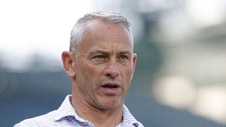 Jul 3, 2025; Chicago, Illinois, USA; Chicago Cubs president of baseball operations Jed Hoyer speaks before a baseball game between the Chicago Cubs and Cleveland Guardians at Wrigley Field. Mandatory Credit: Kamil Krzaczynski-Imagn Images Jul 3, 2025; Chicago, Illinois, USA; Chicago Cubs president of baseball operations Jed Hoyer speaks before a baseball game between the Chicago Cubs and Cleveland Guardians at Wrigley Field. Mandatory Credit: Kamil Krzaczynski-Imagn Images