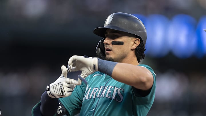 May 11, 2024; Seattle, Washington, USA; Seattle Mariners third baseman Josh Rojas (4) celebrates