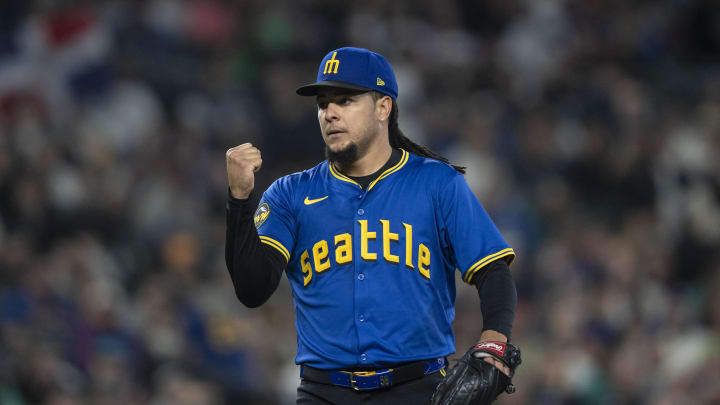 Seattle Mariners starting pitcher Luis Castillo (58) pumps his fist during the second inning against the Texas Rangers at T-Mobile Park on June 14. Seattle Mariners starting pitcher Luis Castillo (58) pumps his fist during the second inning against the Texas Rangers at T-Mobile Park on June 14.