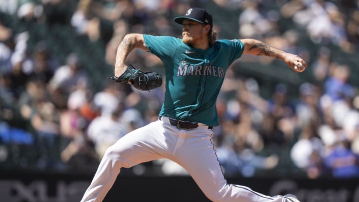 Seattle Mariners reliever Gabe Speier (55) delivers a pitch against the Kansas City Royals at T-Mobile Park on May 15. Seattle Mariners reliever Gabe Speier (55) delivers a pitch against the Kansas City Royals at T-Mobile Park on May 15.