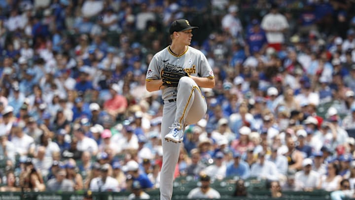 Jun 15, 2025; Chicago, Illinois, USA; Pittsburgh Pirates starting pitcher Mitch Keller (23) delivers a pitch against the Chicago Cubs during the first inning at Wrigley Field. Mandatory Credit: Kamil Krzaczynski-Imagn Images Jun 15, 2025; Chicago, Illinois, USA; Pittsburgh Pirates starting pitcher Mitch Keller (23) delivers a pitch against the Chicago Cubs during the first inning at Wrigley Field. Mandatory Credit: Kamil Krzaczynski-Imagn Images
