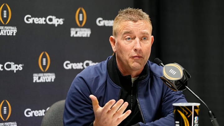 ESPN broadcaster Kirk Herbstreit answers questions during Media Day for the College Football Playoff against the Notre Dame Fighting Irish at the Georgia World Congress Center in Atlanta on Jan. 18, 2025.