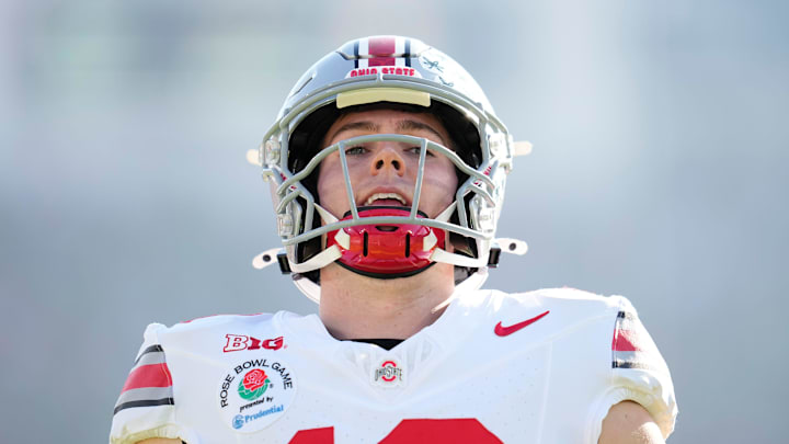 Ohio State Buckeyes quarterback Will Howard takes the field prior to the College Football Playoff quarterfinal against the Oregon Ducks at the Rose Bowl in Pasadena, Calif. on Jan. 1, 2025.