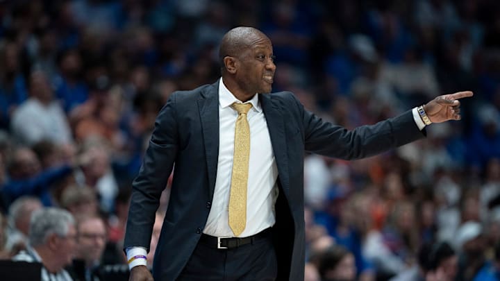 Missouri head coach Dennis Gates works the sideline against Florida during the first half of their quarterfinal game of the SEC Men's Basketball Tournament at Bridgestone Arena in Nashville, Tenn., Friday, March 14, 2025. Missouri head coach Dennis Gates works the sideline against Florida during the first half of their quarterfinal game of the SEC Men's Basketball Tournament at Bridgestone Arena in Nashville, Tenn., Friday, March 14, 2025.