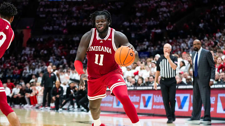 Indiana Hoosiers center Oumar Ballo (11) dribbles the ball against the Ohio State Buckeyes in the second half at Value City Arena on Friday, Jan. 17, 2025 in Columbus, Ohio.