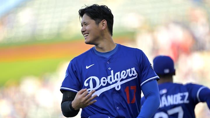 Ohtani warms up prior to a game. 