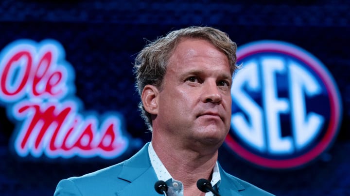 Ole Miss Head Coach Lane Kiffin speaks at the 2023 SEC Football Kickoff Media Days at the Nashville Grand Hyatt on Broadway, Thursday, July 20, 2023.