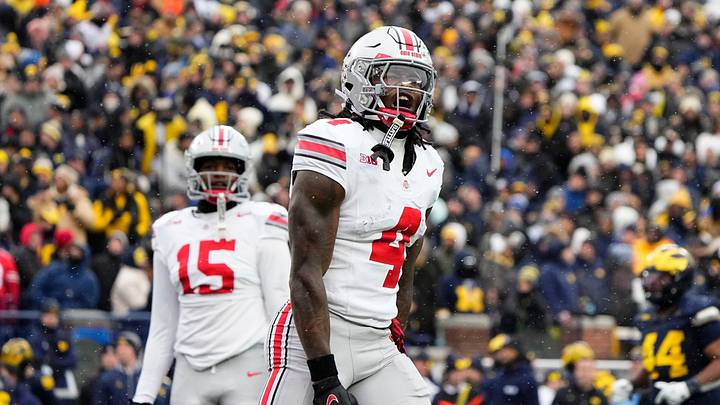 Ohio State receiver Jeremiah Smith celebrates a touchdown against Michigan on Nov. 29. Ohio State receiver Jeremiah Smith celebrates a touchdown against Michigan on Nov. 29.