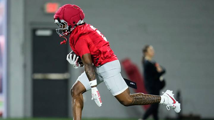 Ohio State Buckeyes running back Legend Bey (2) carries the ball during the first day of spring workouts for the 2026 football season at Woody Hayes Athletic Complex in Columbus on March 10, 2026. Ohio State Buckeyes running back Legend Bey (2) carries the ball during the first day of spring workouts for the 2026 football season at Woody Hayes Athletic Complex in Columbus on March 10, 2026.