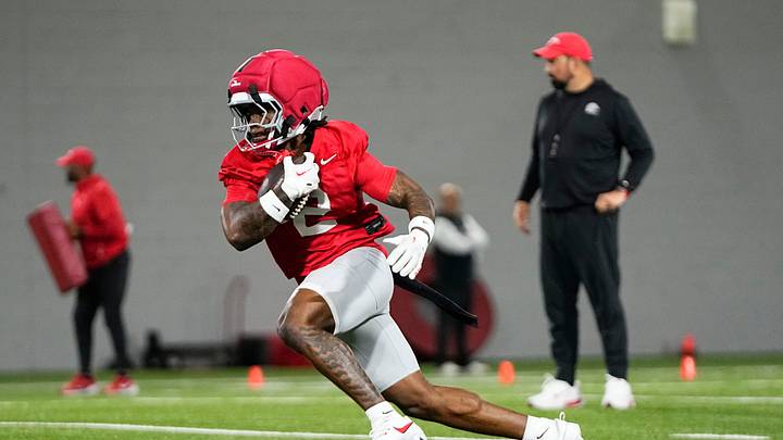 Ohio State Buckeyes running back Legend Bey (2) runs during the first day of spring workouts for the 2026 football season at Woody Hayes Athletic Complex in Columbus on March 10, 2026. Ohio State Buckeyes running back Legend Bey (2) runs during the first day of spring workouts for the 2026 football season at Woody Hayes Athletic Complex in Columbus on March 10, 2026.