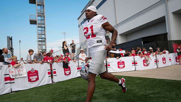 Ohio State Buckeyes safety Brenten Inky Jones (21) takes the field during the first practice of training camp at the Woody Hayes Athletic Center in Columbus on Aug. 6, 2026. Ohio State Buckeyes safety Brenten Inky Jones (21) takes the field during the first practice of training camp at the Woody Hayes Athletic Center in Columbus on Aug. 6, 2026.