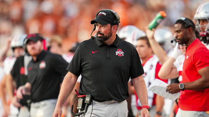 Ohio State Buckeyes head coach Ryan Day watches from the sideline during the NCAA football game against the Texas Longhorns at Darrell K Royal–Texas Memorial Stadium in Austin, Texas on Sept. 12, 2026. Ohio State Buckeyes head coach Ryan Day watches from the sideline during the NCAA football game against the Texas Longhorns at Darrell K Royal–Texas Memorial Stadium in Austin, Texas on Sept. 12, 2026.
