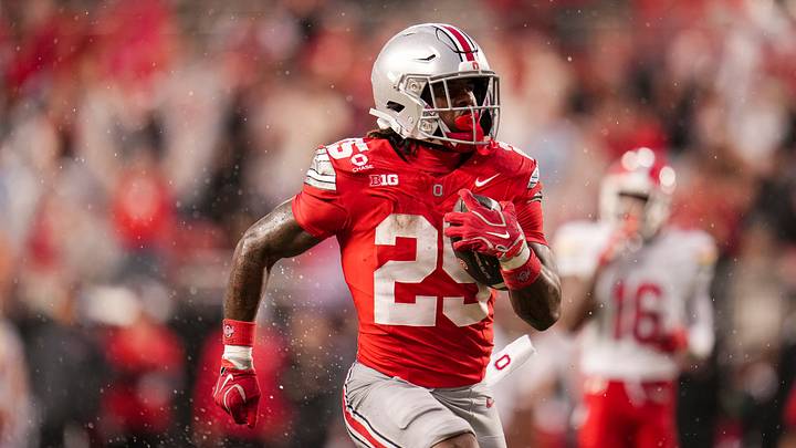 Ohio State Buckeyes running back Bo Jackson (25) runs for a touchdown during the NCAA football game against the Maryland Terrapins at Ohio Stadium in Columbus on Oct. 10, 2026. Ohio State Buckeyes running back Bo Jackson (25) runs for a touchdown during the NCAA football game against the Maryland Terrapins at Ohio Stadium in Columbus on Oct. 10, 2026.