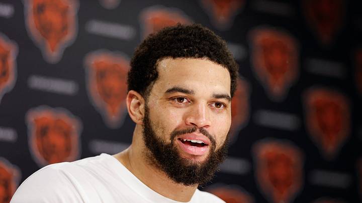 Jun 11, 2026; Lake Forest, IL, USA; Chicago Bears quarterback Caleb Williams (18) speaks during Minicamp at Halas Hall. Mandatory Credit: Kamil Krzaczynski-Imagn Images Jun 11, 2026; Lake Forest, IL, USA; Chicago Bears quarterback Caleb Williams (18) speaks during Minicamp at Halas Hall. Mandatory Credit: Kamil Krzaczynski-Imagn Images