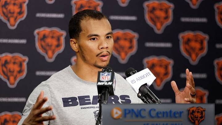 Jun 9, 2026; Lake Forest, IL, USA; Chicago Bears wide receiver Kalif Raymond speaks during Minicamp at Halas Hall. Mandatory Credit: Kamil Krzaczynski-Imagn Images