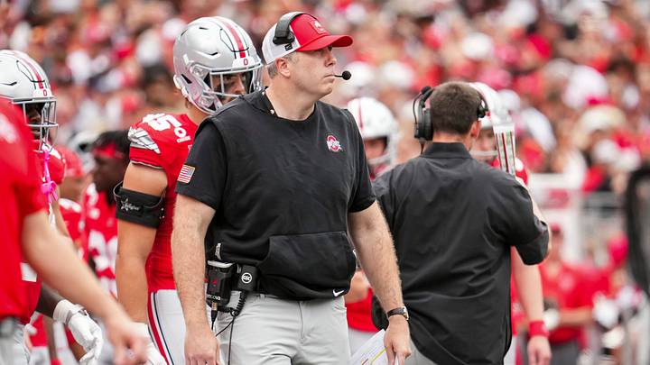 Ohio State Buckeyes offensive coordinator Arthur Smith watches during the NCAA football game against the Ball State Cardinals at Ohio Stadium in Columbus on Sept. 5, 2026. Ohio State Buckeyes offensive coordinator Arthur Smith watches during the NCAA football game against the Ball State Cardinals at Ohio Stadium in Columbus on Sept. 5, 2026.