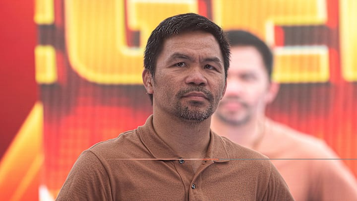 Manny Pacquiao, a Filipino boxer seen during a press conference on July 21, 2023.
