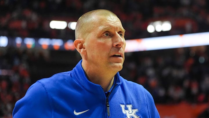 Kentucky basketball coach Mark Pope after winning a game against the Tennessee Volunteers at Thompson-Boling Arena at Food City Center in Knoxville, Tenn., on Jan. 17, 2026.