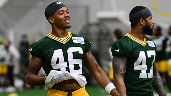 Jun 11, 2025; Green Bay, WI, USA; Green Bay Packers corner back Tyron Herring (46) participates in the team's minicamp at Ray Nitschke Field. Mandatory Credit: Benny Sieu-Imagn Images Jun 11, 2025; Green Bay, WI, USA; Green Bay Packers corner back Tyron Herring (46) participates in the team's minicamp at Ray Nitschke Field. Mandatory Credit: Benny Sieu-Imagn Images