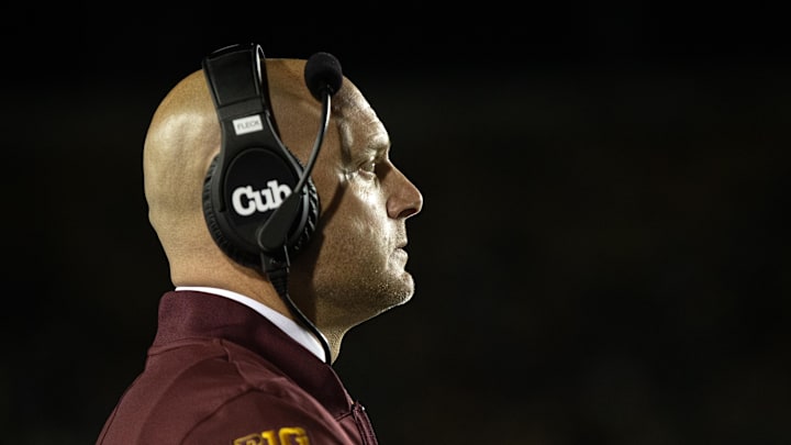 Sep 13, 2025; Berkeley, California, USA; Minnesota Golden Gophers head coach P.J. Fleck watches his team take on the California Golden Bears during the second quarter at California Memorial Stadium. Mandatory Credit: D. Ross Cameron-Imagn Images Sep 13, 2025; Berkeley, California, USA; Minnesota Golden Gophers head coach P.J. Fleck watches his team take on the California Golden Bears during the second quarter at California Memorial Stadium. Mandatory Credit: D. Ross Cameron-Imagn Images