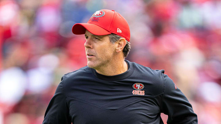September 18, 2022; Santa Clara, California, USA; San Francisco 49ers quarterbacks coach Brian Griese before the game against the Seattle Seahawks at Levi's Stadium. Mandatory Credit: Kyle Terada-Imagn Images September 18, 2022; Santa Clara, California, USA; San Francisco 49ers quarterbacks coach Brian Griese before the game against the Seattle Seahawks at Levi's Stadium. Mandatory Credit: Kyle Terada-Imagn Images