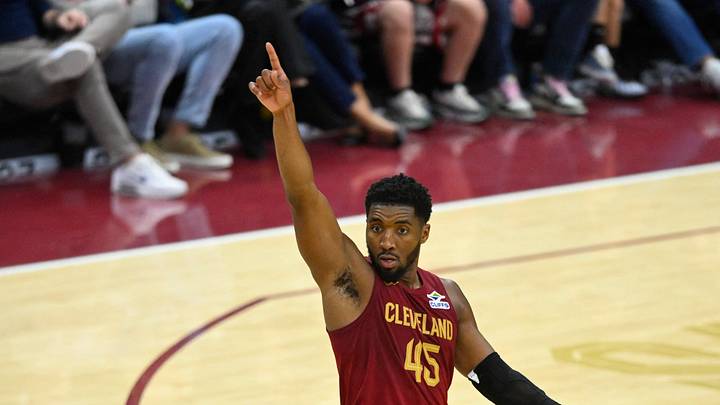 Oct 28, 2026; Cleveland, Ohio, USA; Cleveland Cavaliers guard Donovan Mitchell (45) reacts in the fourth quarter against the Washington Wizards at Rocket Arena. Mandatory Credit: David Richard-Imagn Images Oct 28, 2026; Cleveland, Ohio, USA; Cleveland Cavaliers guard Donovan Mitchell (45) reacts in the fourth quarter against the Washington Wizards at Rocket Arena. Mandatory Credit: David Richard-Imagn Images