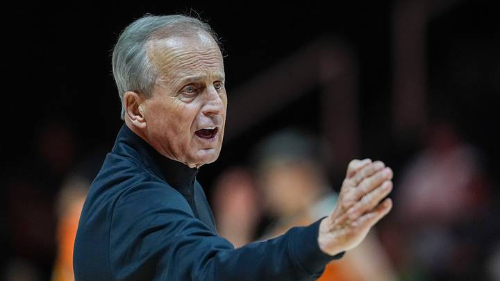 Tennessee coach Rick Barnes yells during the Tennessee men’s basketball media day at Thompson-Boling Arena at Food City Center on Oct. 6, 2026.