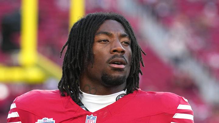 Oct 19, 2025; Santa Clara, California, USA; San Francisco 49ers linebacker Nick Martin (45) before the game against the Atlanta Falcons at Levi's Stadium. Mandatory Credit: Darren Yamashita-Imagn Images