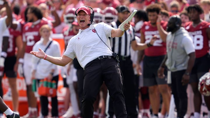 Oklahoma coach Brent Venables shouts after a penalty during a college football game between the Sooners and Auburn earlier this season. Venables held his weekly press conference Tuesday ahead of Saturday's matchup vs. Kent State.