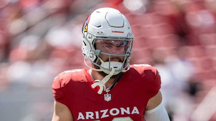 September 21, 2025; Santa Clara, California, USA; Arizona Cardinals wide receiver Simi Fehoko (80) before the game against the San Francisco 49ers at Levi's Stadium. Mandatory Credit: Kyle Terada-Imagn Images