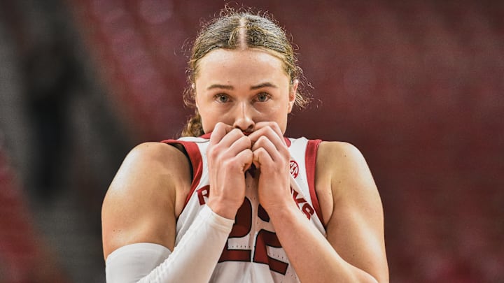 Arkansas Razorbacks Bonnie Deas during game against the Arkansas State Red Wolves at Bud Walton Arena in Fayetteville, Ark.
