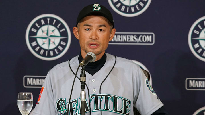 Seattle Mariners right fielder Ichiro Suzuki (51) speaks during a press conference after the game against the Oakland Athletics at Tokyo Dome in 2019.