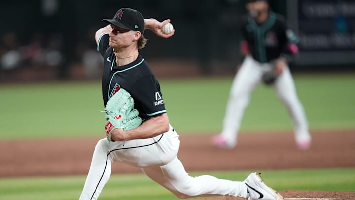 Arizona Diamondbacks right-hander Shelby Miller (18) pitches against the San Francisco Giants at Chase Field on June 30, 2025. Arizona Diamondbacks right-hander Shelby Miller (18) pitches against the San Francisco Giants at Chase Field on June 30, 2025.