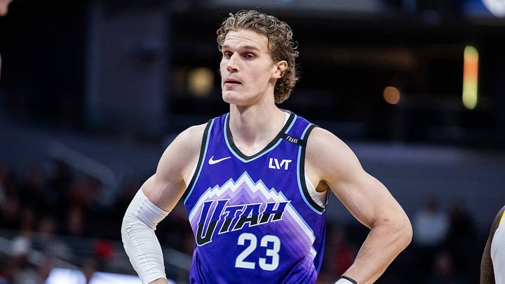 Feb 3, 2026; Indianapolis, Indiana, USA; sUtah Jazz forward/center Lauri Markkanen (23) in the first half against the Indiana Pacers at Gainbridge Fieldhouse. Mandatory Credit: Trevor Ruszkowski-Imagn Images