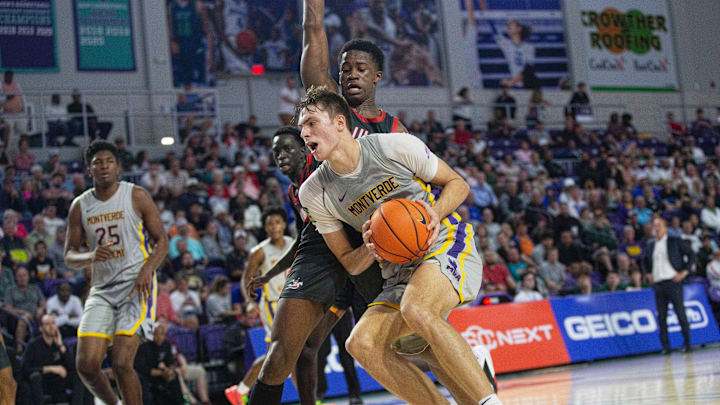 Duke basketball signee Cooper Flagg drives to the basket during the championship game of the City of