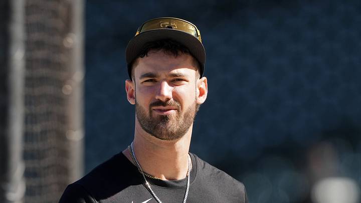 San Francisco, California, USA; San Francisco Giants designated hitter Bryce Eldridge (8) before the game against the Milwaukee Brewers at Oracle Park. Mandatory Credit: Darren Yamashita-Imagn Images