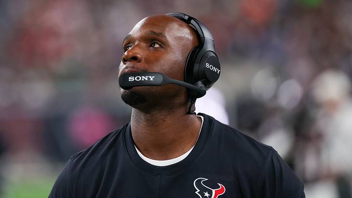 Aug 13, 2026; Houston, Texas, USA;  Houston Texans head coach DeMeco Ryans looks up at the scoreboard while the Houston Texans play the Los Angeles Chargers in the second half  at Reliant Stadium. Mandatory Credit: Thomas Shea-Imagn Images