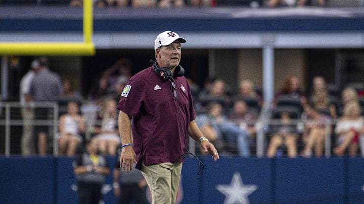 Texas A&M Aggies head coach Jimbo Fisher walks back to the sideline