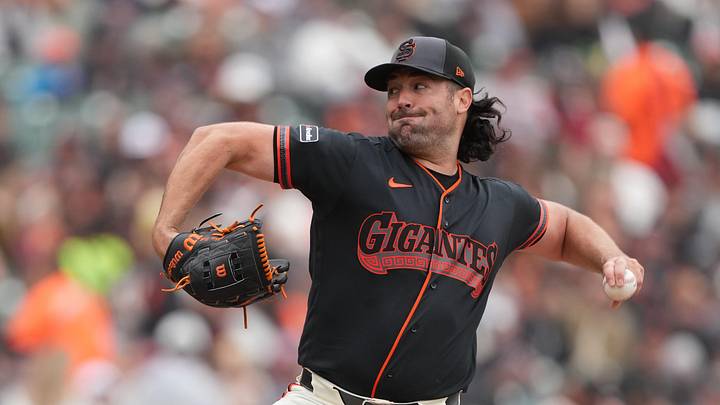 Apr 25, 2026; San Francisco, California, USA; San Francisco Giants starting pitcher Robbie Ray (38) throws a pitch against the Miami Marlins during the first inning at Oracle Park. Mandatory Credit: Darren Yamashita-Imagn Images