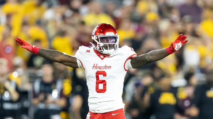 Oct 25, 2025; Tempe, Arizona, USA; Houston Cougars defensive back Jordan Allen (6) celebrates a play against the Arizona State Sun Devils in the second half at Mountain America Stadium. Mandatory Credit: Mark J. Rebilas-Imagn Images Oct 25, 2025; Tempe, Arizona, USA; Houston Cougars defensive back Jordan Allen (6) celebrates a play against the Arizona State Sun Devils in the second half at Mountain America Stadium. Mandatory Credit: Mark J. Rebilas-Imagn Images